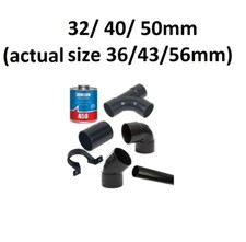  Solvent Weld Waste pipe Fittings in Black 32mm / 40mm / 50mm ( 36 / 43 / 56mm )
