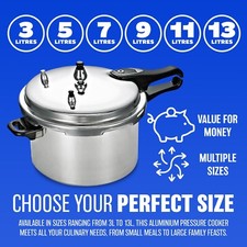 3L 5L 7L 9L 11L 13L LITRE ALUMINIUM PRESSURE COOKER KITCHEN COOKER STEAMER POT