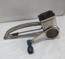 Vintage Metal Mouli Food Grater Removable Drum France Cheese Rotary Crank Blue