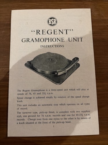 Regent gramophone unit bsr - gramophone,