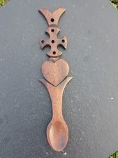 Traditional Hand Carved Wooden Welsh Love Spoon Celtic Cross Design Wedding Gift