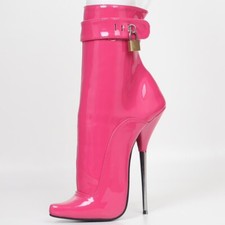 EXTREME 7" HIGH HEEL BALLET BOOTS stiletto patent ankle lockable padlock UK3-11