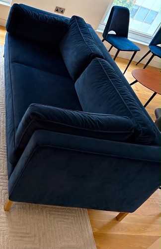 Blue velvet seater sofa - 3,