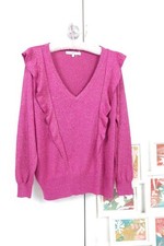 Ruffle Sweater pullover magenta top vintage blouse rose lurex shiny unique desig