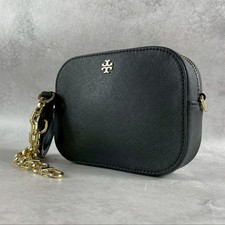 Tory Burch Emerson Chain Shoulder Bag Black Leather 2-Way Used Authentic