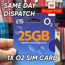 1x Official O2 £15 SIM – Pay As You Go – Works with All Unlocked Phones