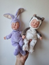 Anne Geddes Baby Purple Bunny & Kitten Bean Filled Soft Body Dolls Collectables