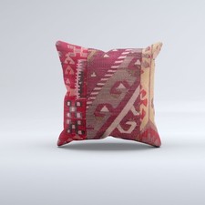Kilim Cushion Cover 40x40 cm 16x16 in  Vintage Turkish Square Pillowcase 41158