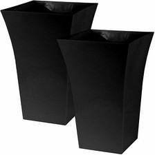 2 x Black Large Plant Pot Indoor Outdoor Garden Square Plastic Flower Planter 