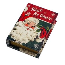 Jolly By Golly Vintage Christmas Santa Claus Small Stash Book Keepsake Box
