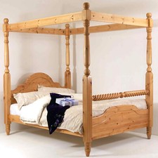 Classic Solid Pine Bed Frame 4FT Small Double FOUR POSTER with Barley Twist Rail