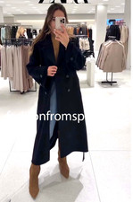 ZARA NEW WOMAN BELTED LONG WOOL BLEND COAT ZW LTD NAVY BLUE XS-L 8491/260/401