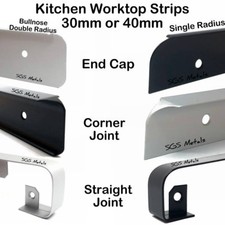 Kitchen WORKTOP STRIPS Edge Trim End Cap Corner Straight Joint Black or Silver 