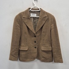 Johnstons Of Elgin Brown Houndstooth 100% Cashmere Tweed Blazer Jacket Uk 14 16