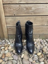 Zara Basics Black Leather Block Heels Zipped Boots Size 39 UK 6 VGC