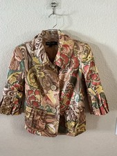 LAFAYETTE 148 Multi Color Floral Print Button Front Brocade Crop Jacket 2
