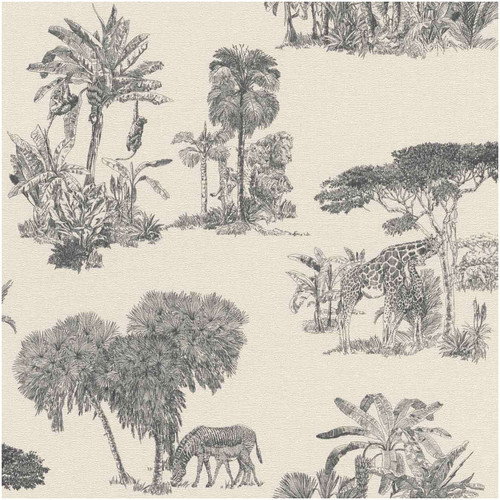 Black white safari toile - white,