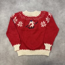 Hand Knit Ski Norwegian Sweater Mens XL Icelandic Ski Wool Jumper, Red