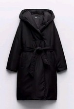 ZARA Brand new BLACK PUFFER QUILTED COAT HOODED BELTED. 3046/295 SIZE S / M