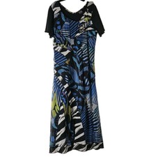 Pause Cafe Blue Print Pattern Dress Size 44 Short Sleeve