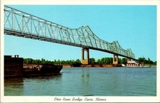 Vintage Postcard Tug Boat Pushing Barge Ohio River Bridge Cairo Illinois IL 5197