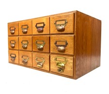 Antique Wooden Large Oak Stationery Index Library Filing Card Cabinet Box c.1930