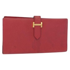 HERMES Bean Wallet Leather Red