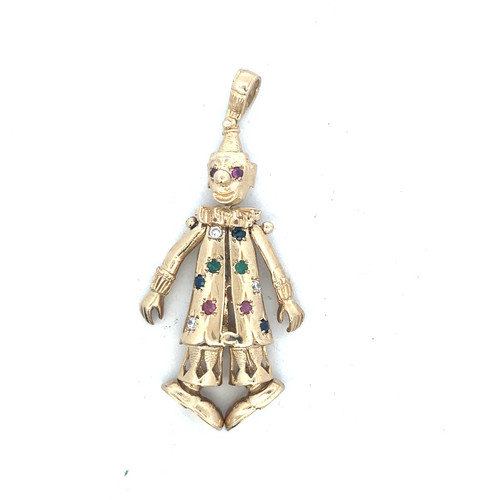 9ct yellow gold - clown, pendant