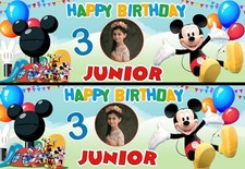 Personalised Mickey Mouse Birthday Banner X2 Photo Party Disney Clubhouse