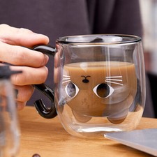 Cartoon Double Wall Insulated Glass Coffee Glass Mug Tea Cup With Handle 280ML