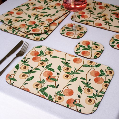 Set peach tree placemats - 4,