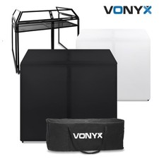 Vonyx DB3 Mobile DJ Booth Deck Stand with Black & White Lycra Facade Covers