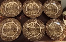 Set of 6 Soup Bowls Royal Tudor Ware Coaching Taverns Brown Transfer Ware.