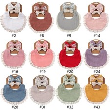Baby Feeding Drool Bib Lace Headband Set Soft Cotton Saliva Towel Bandana Burp