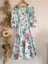 STUNNING VINTAGE JAEGER FLORAL MAXI FIT & FLARE COTTON SUMMER TEA DRESS Sz 10/12