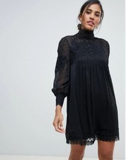 Ted Baker Anneah High Neck Lace Tunic Mini Dress TB 1 UK 8 Black
