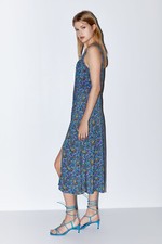 Zara Blue Floral Midi Dress L 12/14 Approx
