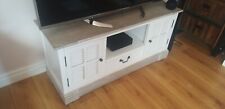 Shabby White/brown TV cabinet with louvre doors 120 L x 40 W x 56cm H