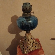 Victorian Oil lamp Blue glass