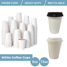 Disposable Coffee Cups 8oz / 12oz White Paper Cups And Sip Lids For Hot Drinks