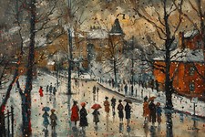 L S lowry Style Canvas Picture Print Wall Art