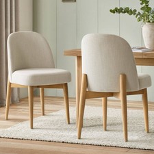 Set of 2 Beige/Gray/Green Linen Modern Dining Chairs with Solid Wood Legs