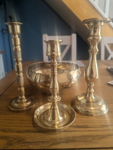 Solid turned brass candlestick - turned,
