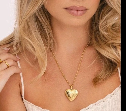 Gold locket necklace - gold,
