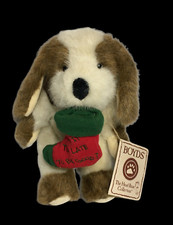 Boyds Bears Piddles Puppy Dog Plush Brown Beige Stuffed Animal Red Stocking RARE