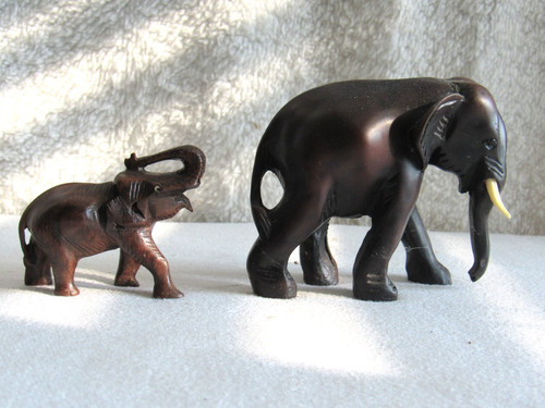 Vintage wooden elephant baby - vintage, w/baby