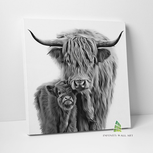 Highland cow and baby canvas - highland,