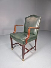 Georgian Style Elbow Chair Green Leather Mahogany Frame Danish 1970 EB10809 VLEA