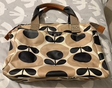 Orla Kiely Black Nude Beige Large Stem Crossbody Tote Bag 