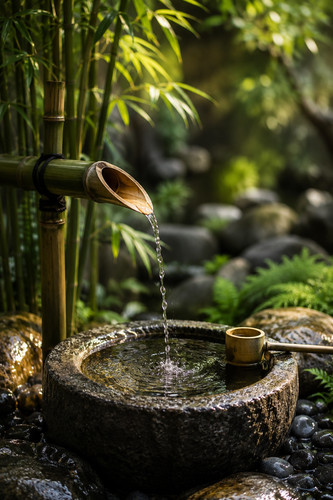 Japanese bamboo water fountain - water,